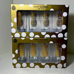 Golden Pineapple Shot Glasses- 2.5 oz. Shot Glasses 2 Sets of 4- New in Box